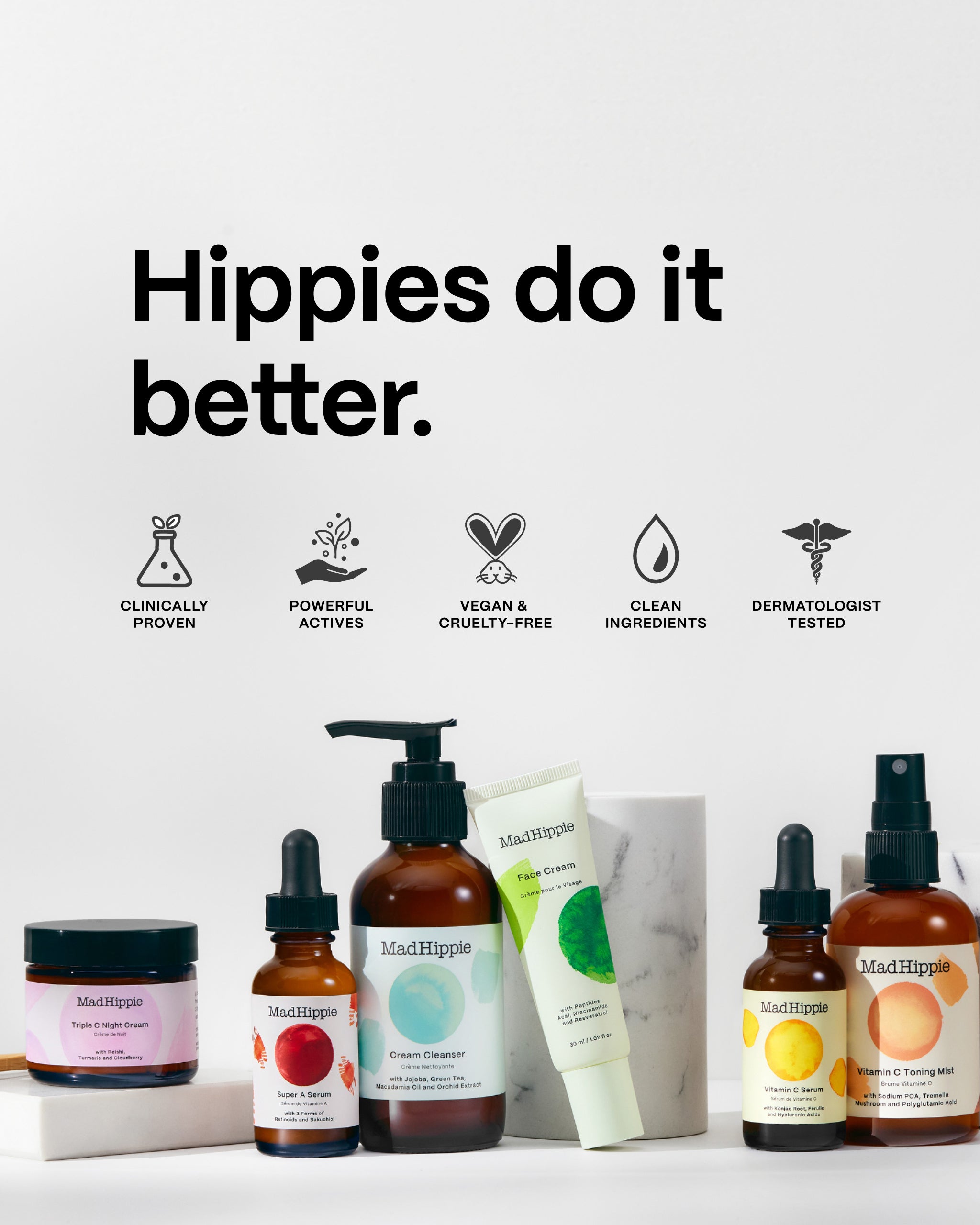 Image of Multiple Products Lined Up with slogan 