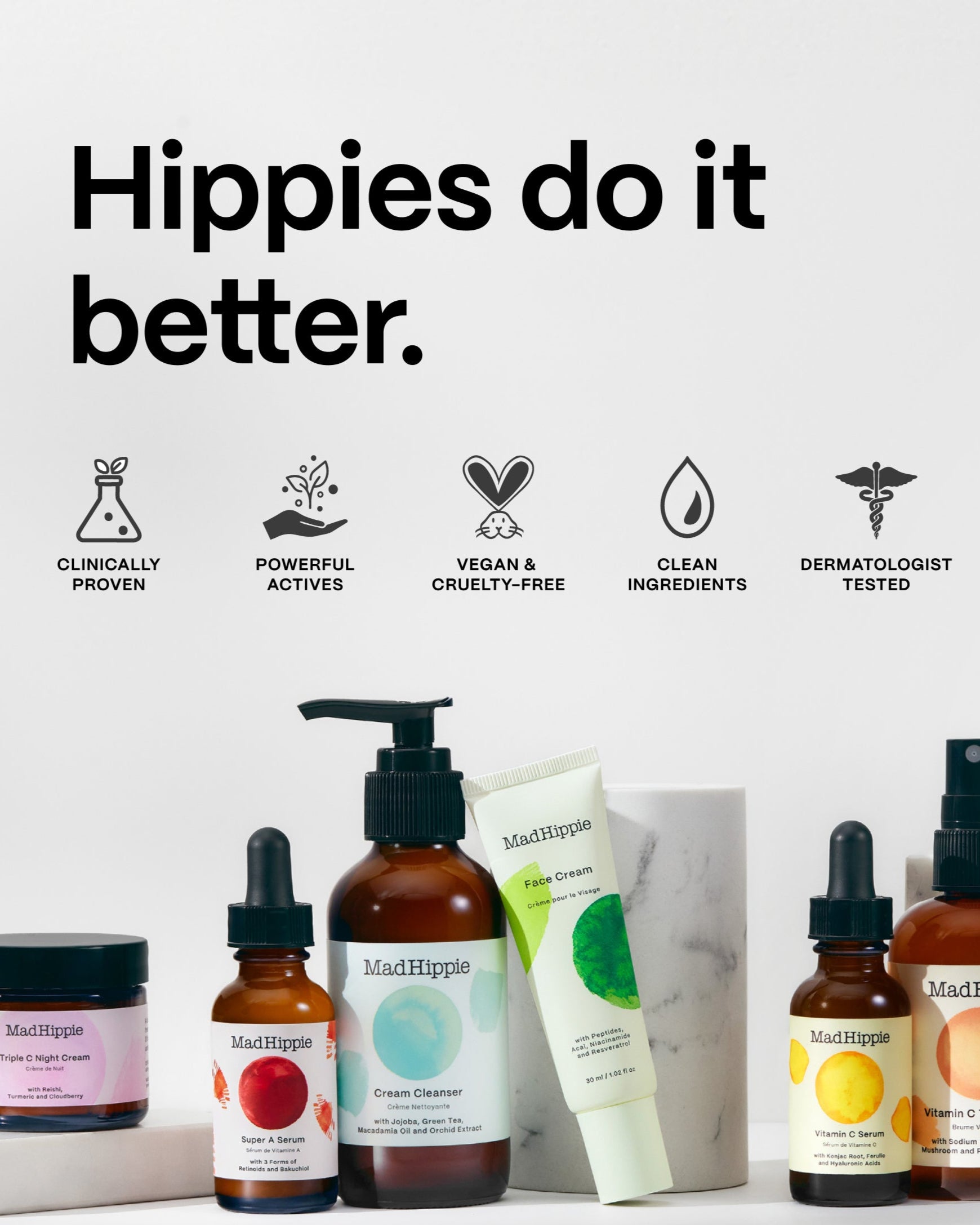 Image of Multiple Products Lined Up with slogan 