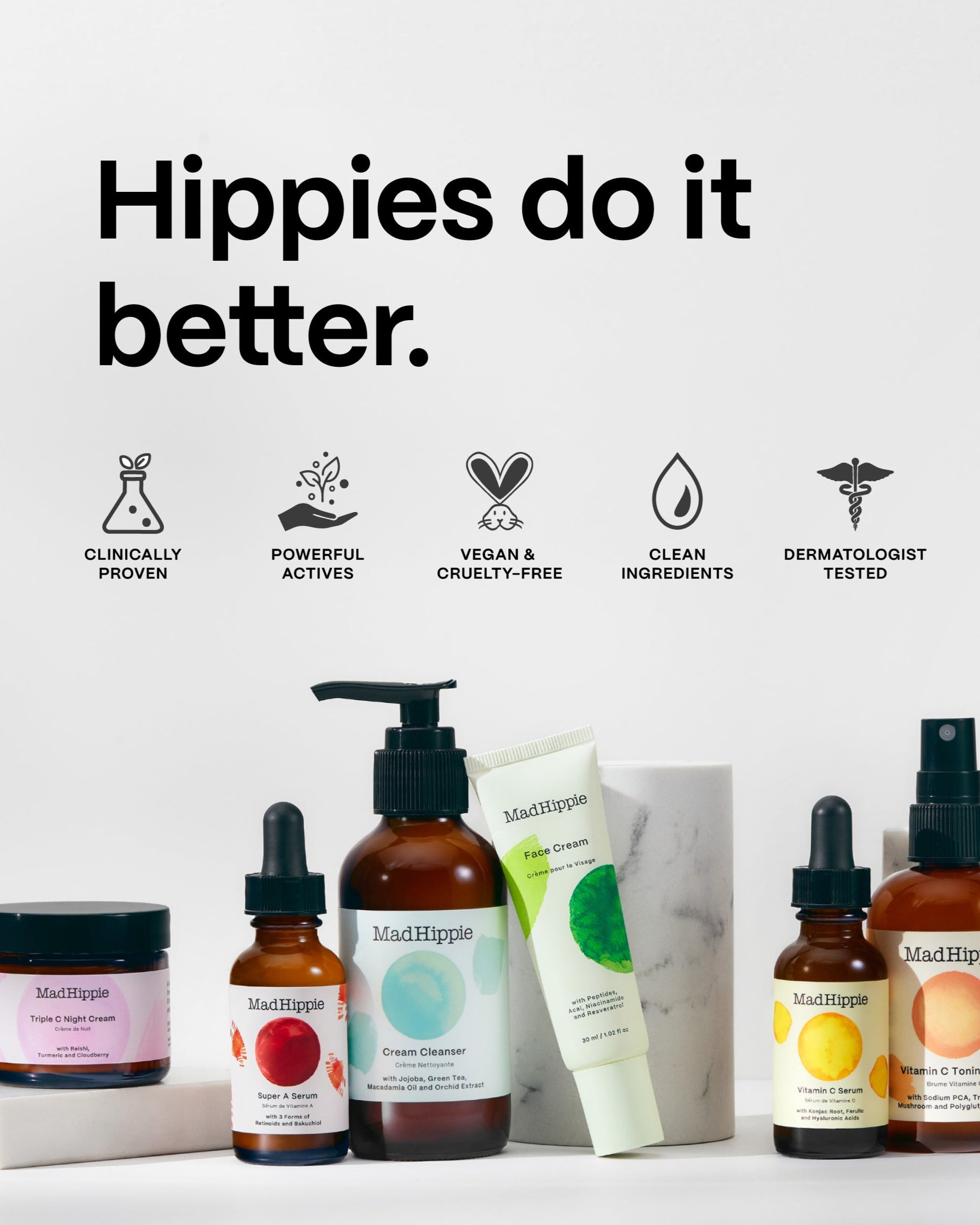 Image of Multiple Products Lined Up with slogan 